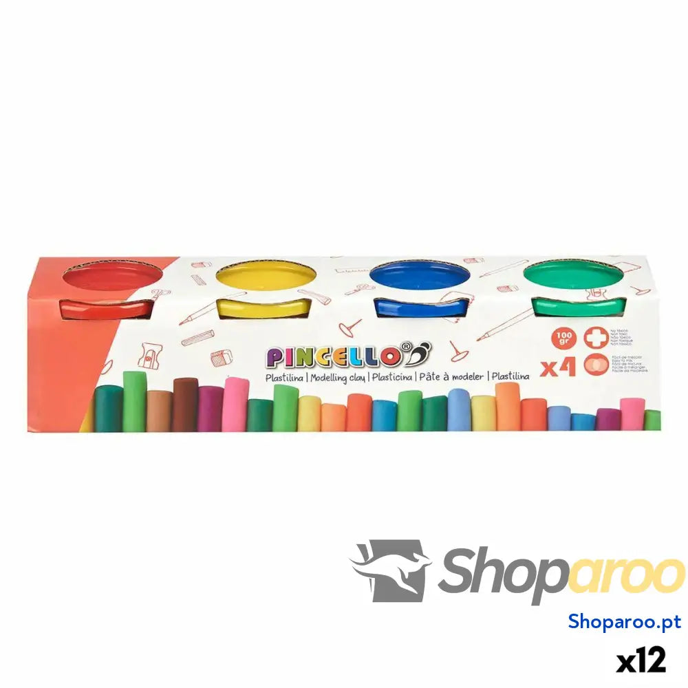 Jogo de Plasticina Pincello 502 Amarelo Azul Vermelho Verde (12 Unidades)