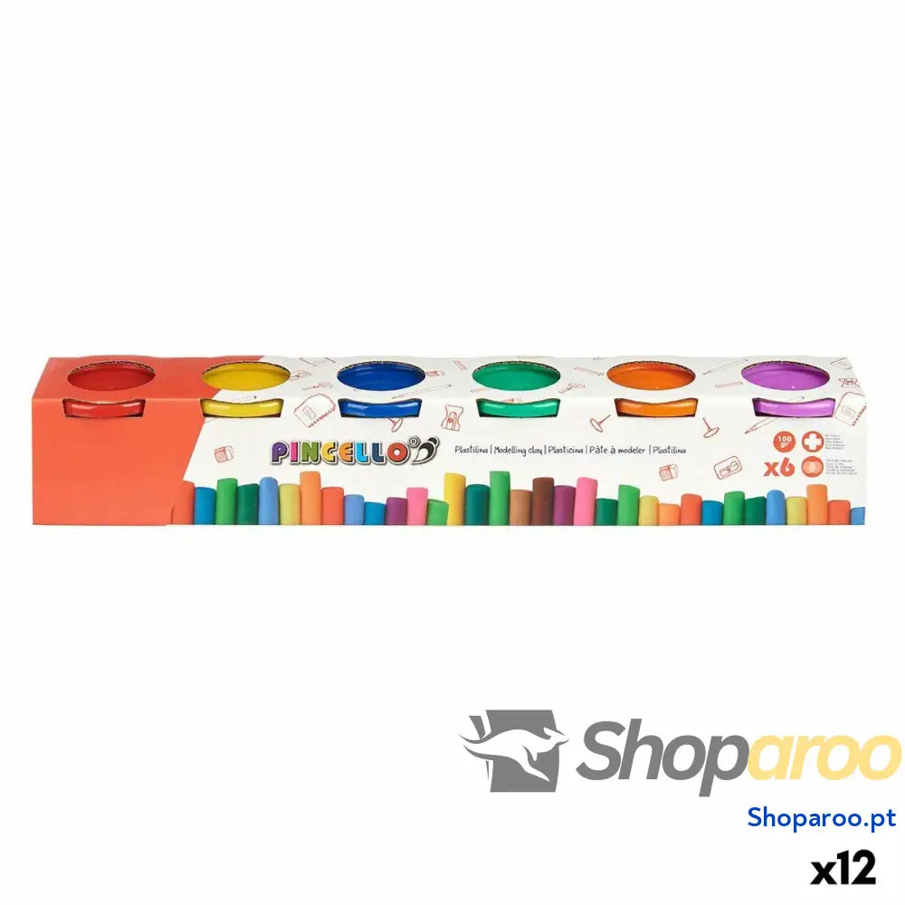 Jogo de Plasticina Pincello 504 Amarelo Azul Vermelho Verde Roxo Laranja (12 Unidades)
