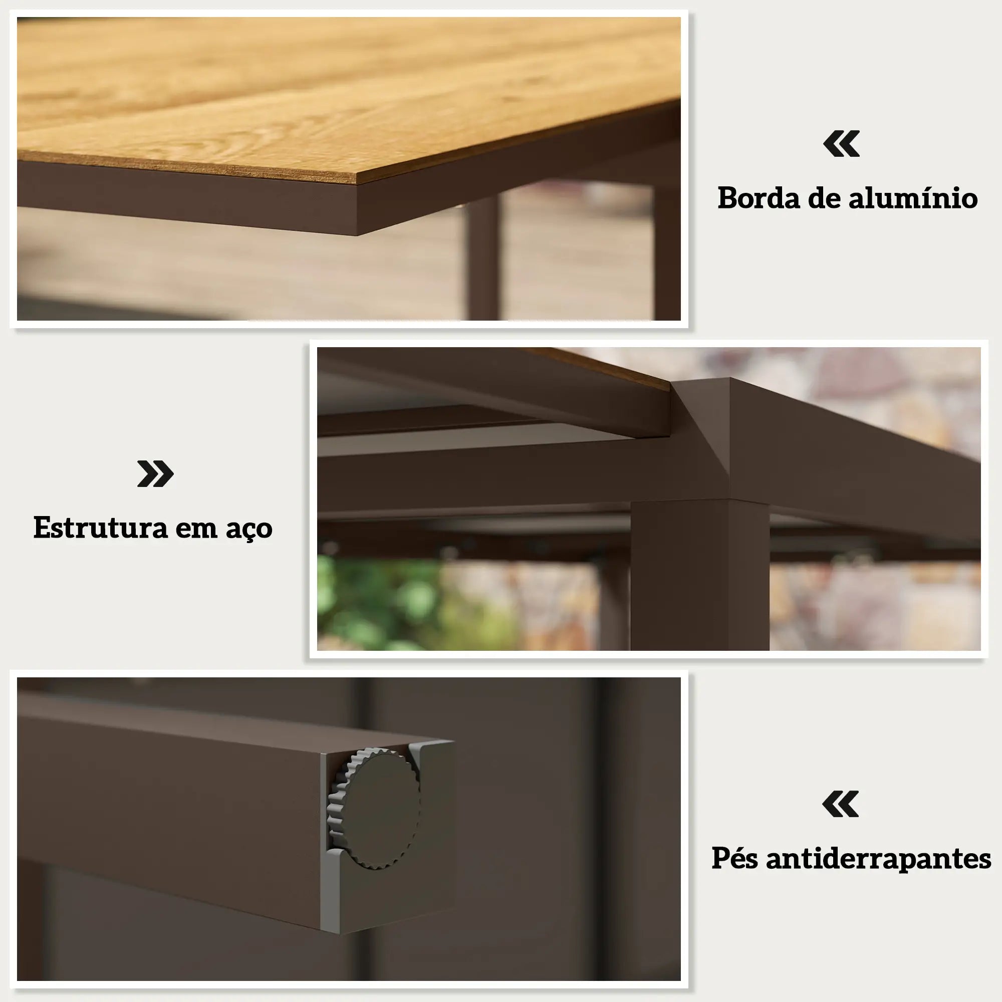 Mesa de Refeição Extensível Mesa de Jardim Ajustável com Bordo de Alumínio para 6-8 Pessoas 160/240x90x74 cm Marrom