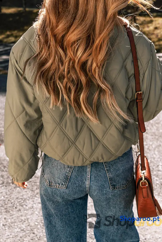 Jungle Green Teddy Collar Flap Pockets Quilted Puffer Jacket