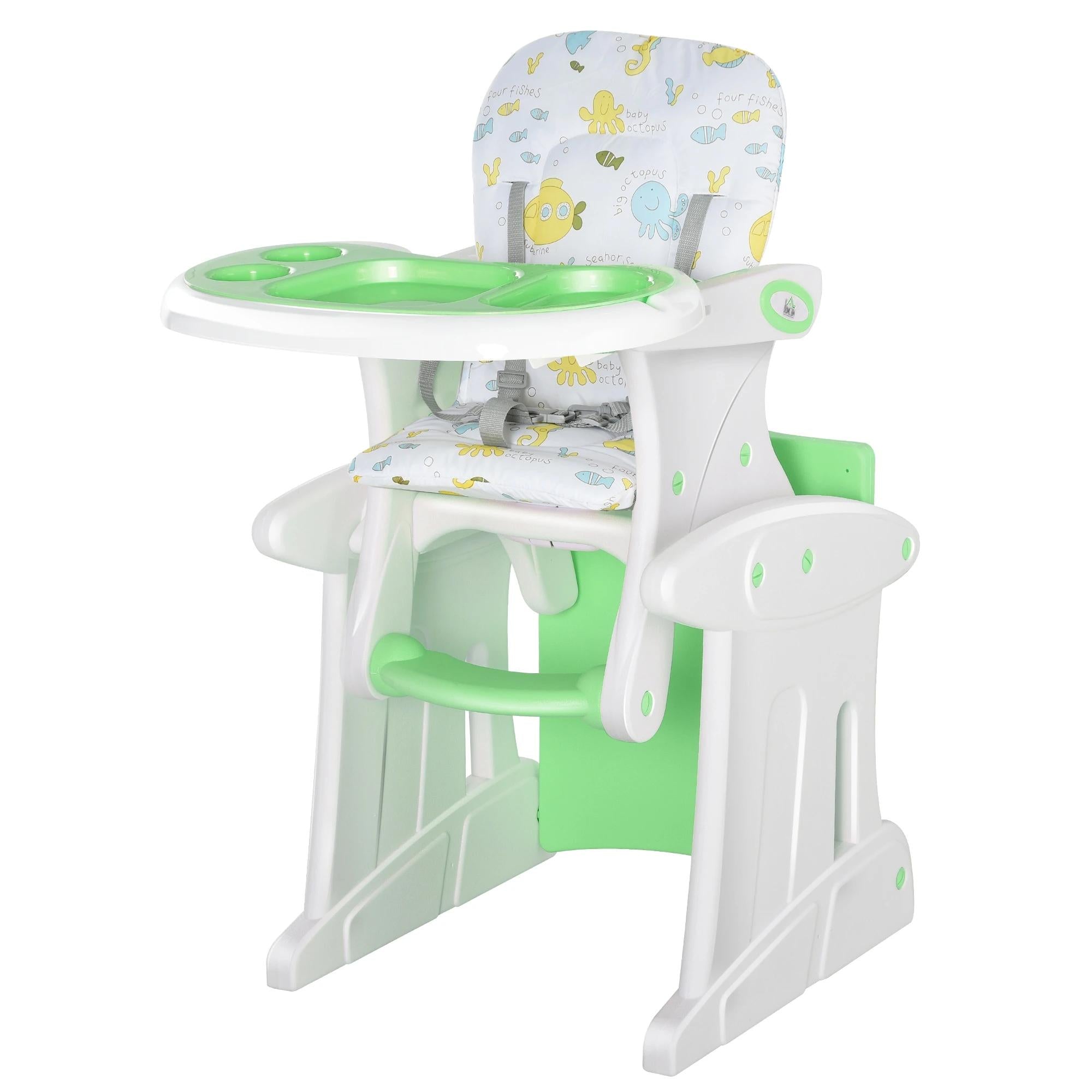 Cadeira para bebês 3 em 1 ajustável verde com mesa integrada