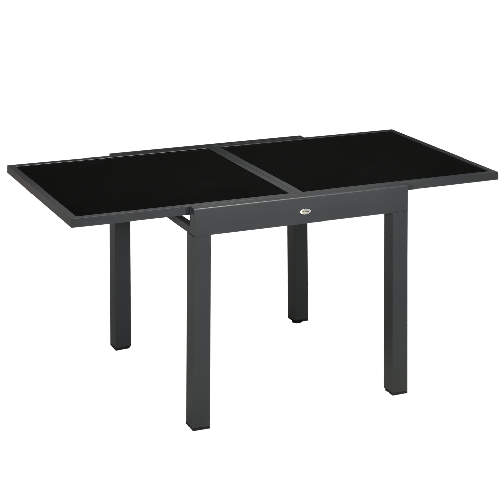 Mesa de Jardim Extensível de Alumínio com Bancada de Vidro Temperado 160x80x75 cm Preto