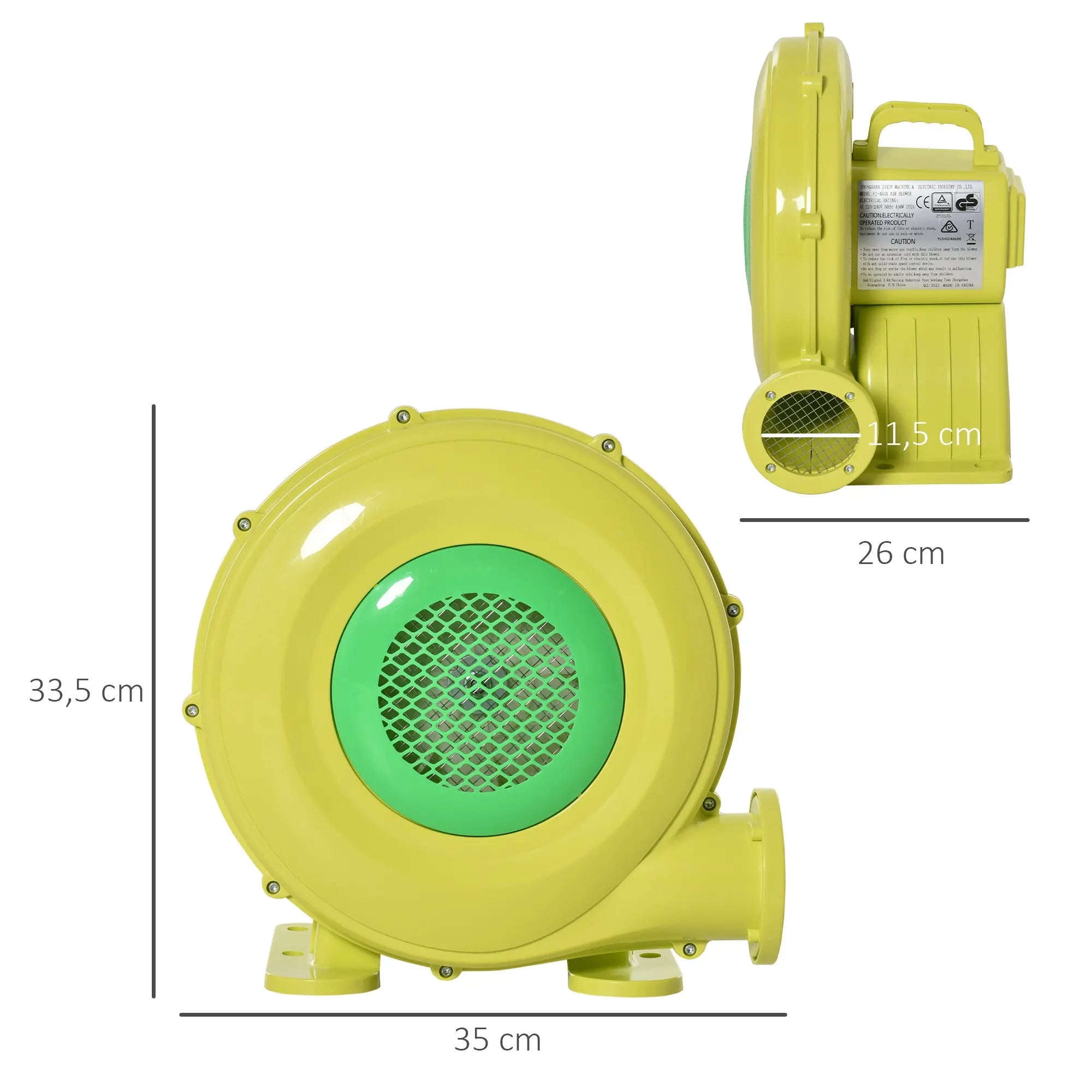 Insuflador elétrico 450W para insufláveis compacto amarelo e verde