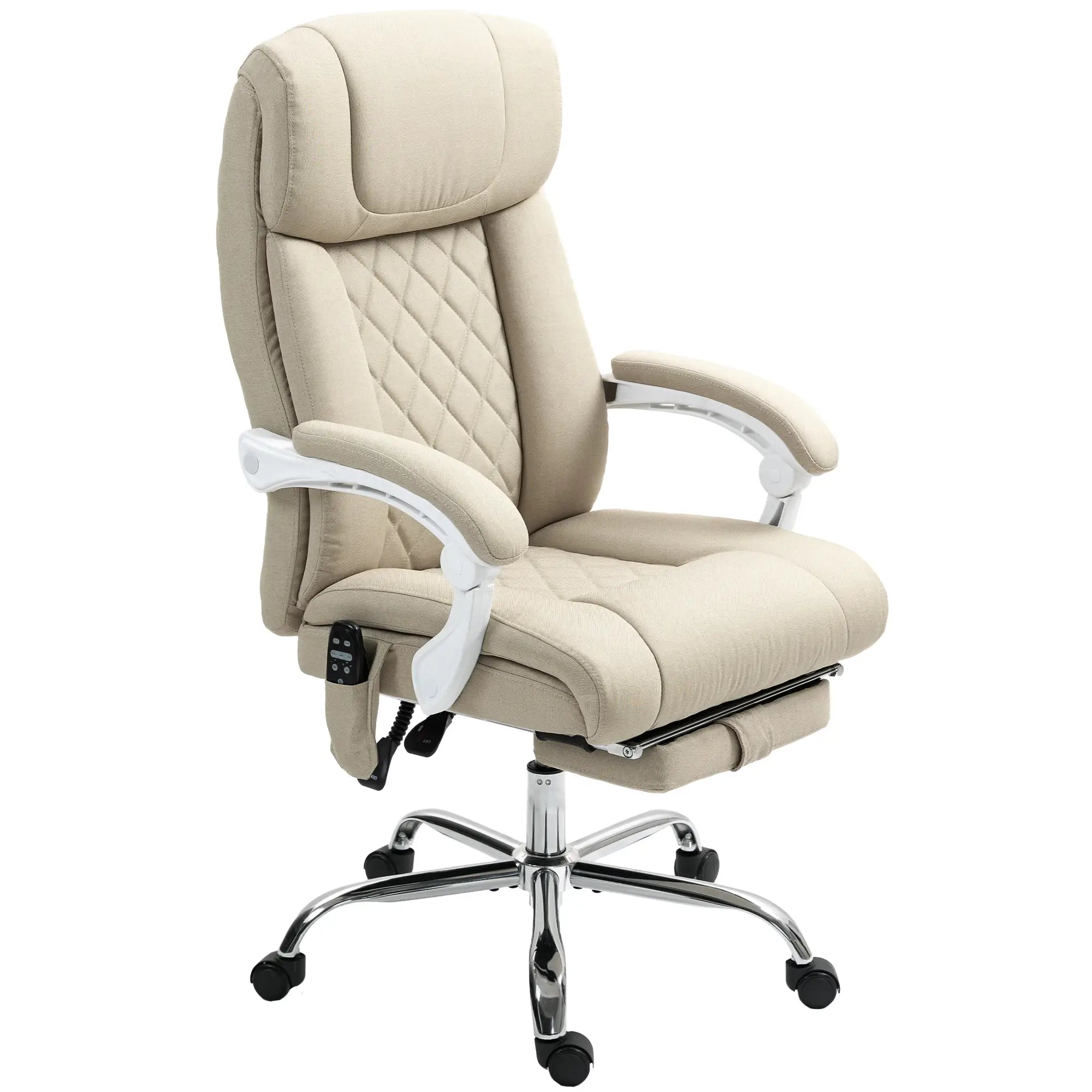 Cadeira de Escritório com Massagem Reclinável Aquecimento Apoio para Pés e Controlo Remoto 66x70x112-120 cm Bege