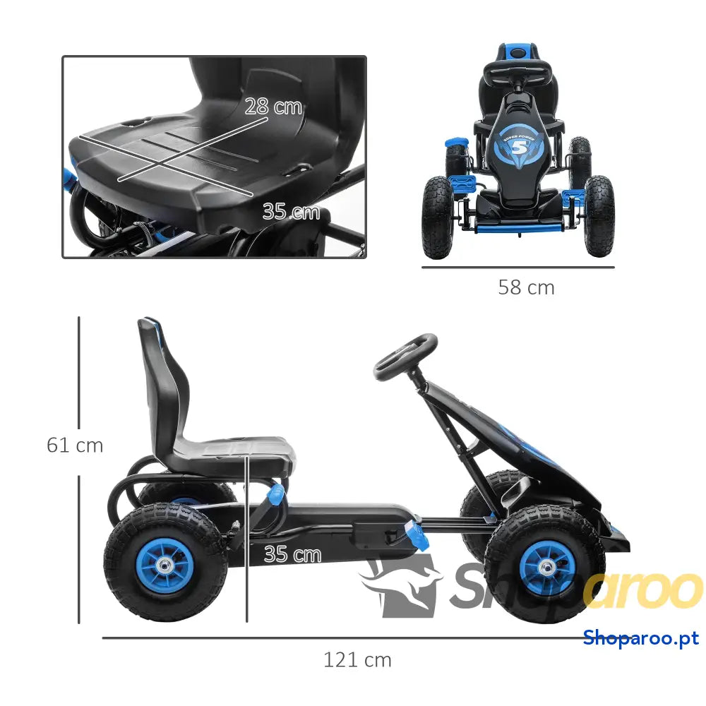 Kart a Pedais para Crianças 5 12 Anos com Assento Ajustável Pneus Insufláveis Amortecimento e Travão de Mão 121x58x61cm