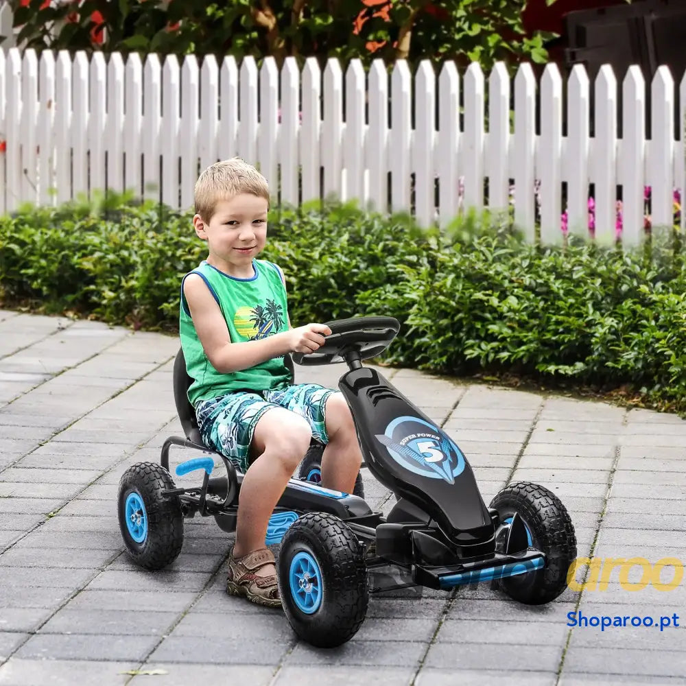 Kart a Pedais para Crianças 5-12 Anos com Assento Ajustável Pneus Insufláveis Amortecimento e Travão de Mão 121x58x61cm Azul