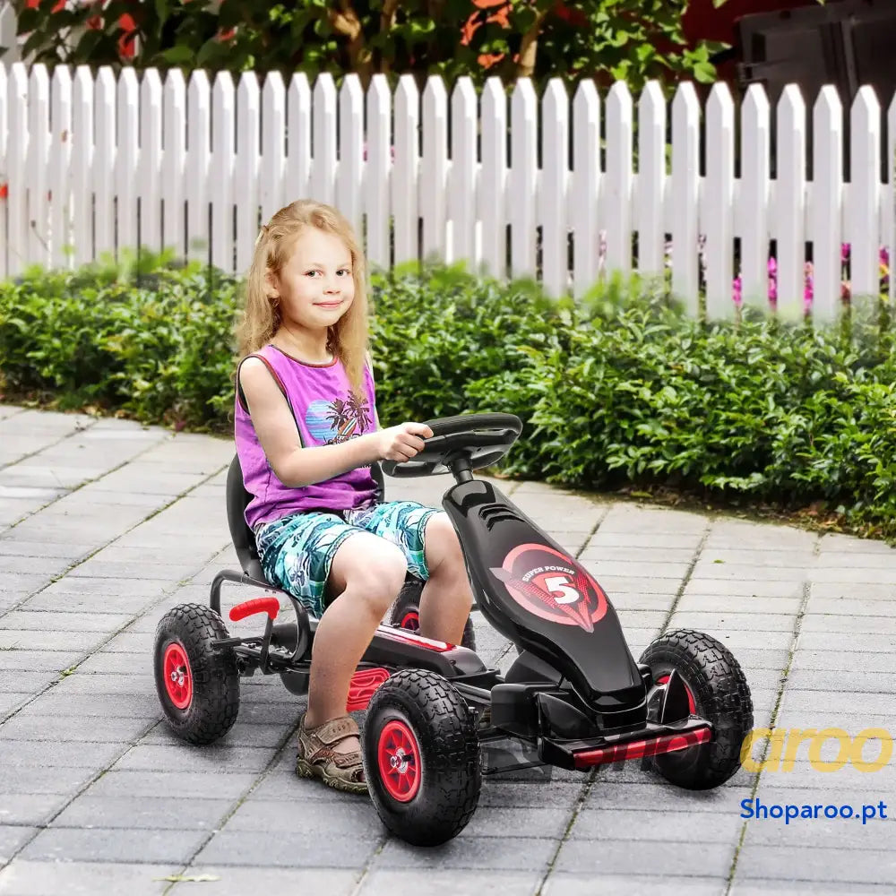 Kart a Pedais para Crianças 5 12 Anos com Assento Ajustável Pneus Insufláveis Amortecimento e Travão de Mão 121x58x61cm