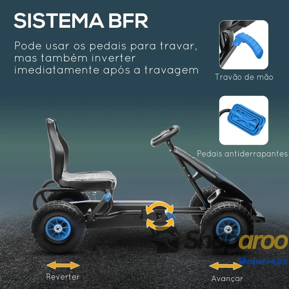 Kart a Pedais para Crianças 5 12 Anos com Assento Ajustável Pneus Insufláveis Amortecimento e Travão de Mão 121x58x61cm