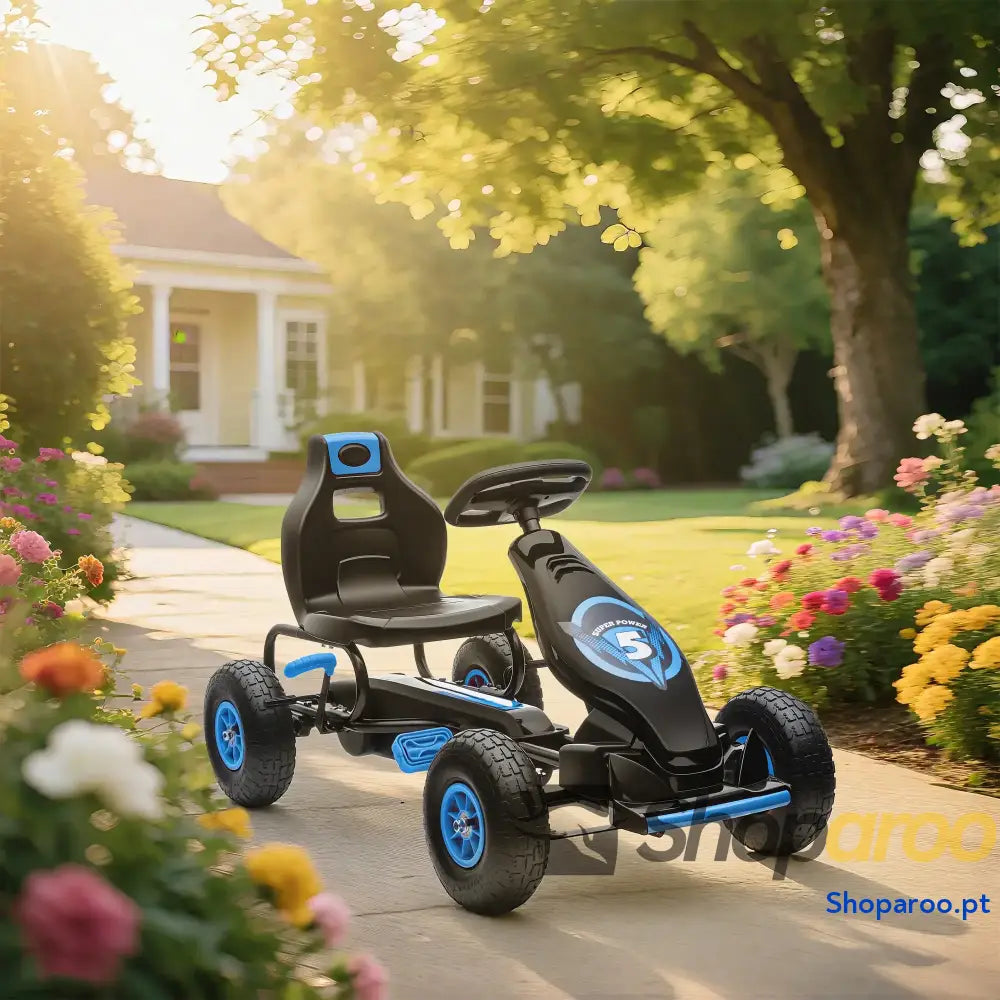 Kart a Pedais para Crianças 5 12 Anos com Assento Ajustável Pneus Insufláveis Amortecimento e Travão de Mão 121x58x61cm