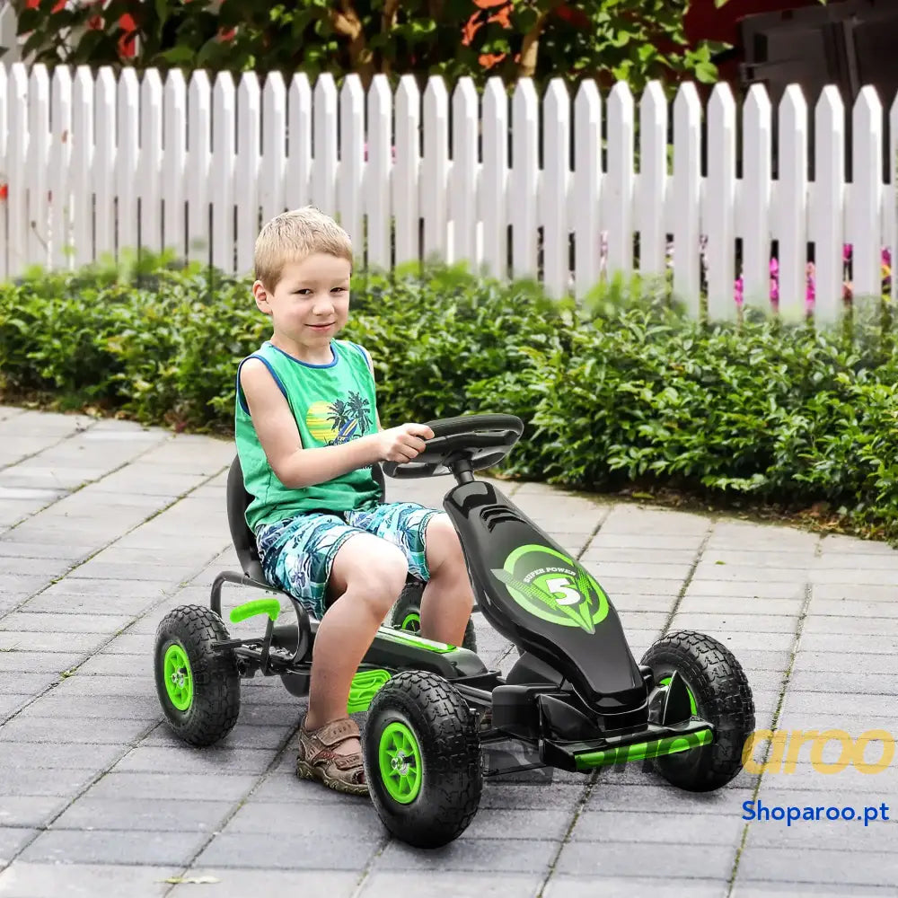 Kart a Pedais para Crianças 5 12 Anos com Assento Ajustável Pneus Insufláveis Amortecimento e Travão de Mão 121x58x61cm