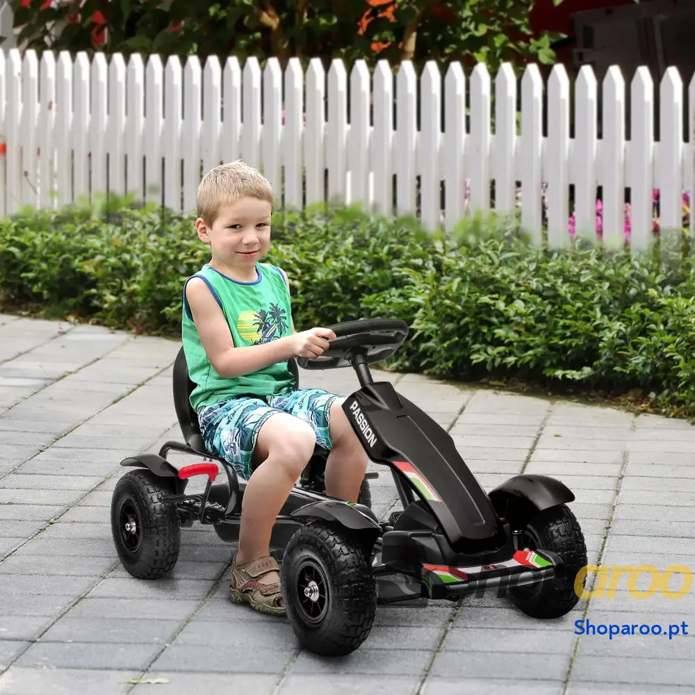 Kart a Pedais para Crianças com Assento Ajustável Pneus de Goma Travão Mão 5-12 Anos 121x58x61 cm Branco
