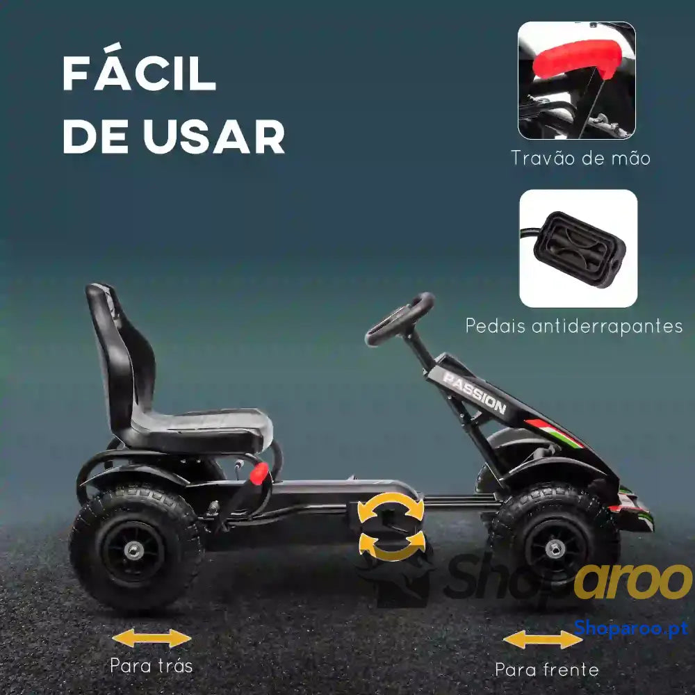 Kart a Pedais para Crianças com Assento Ajustável Pneus de Goma Travão Mão 5-12 Anos 121x58x61 cm Branco
