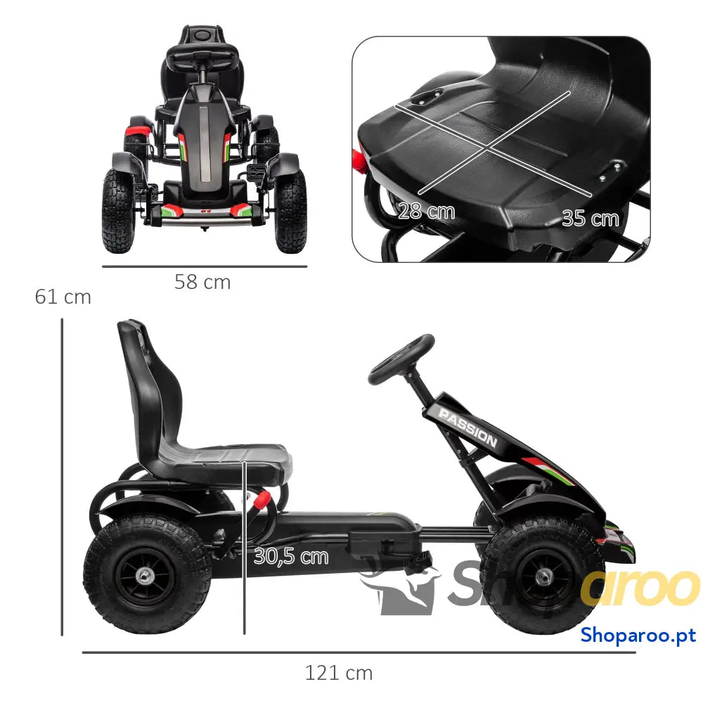 Kart a Pedais para Crianças com Assento Ajustável Pneus de Goma Travão Mão 5-12 Anos 121x58x61 cm Branco