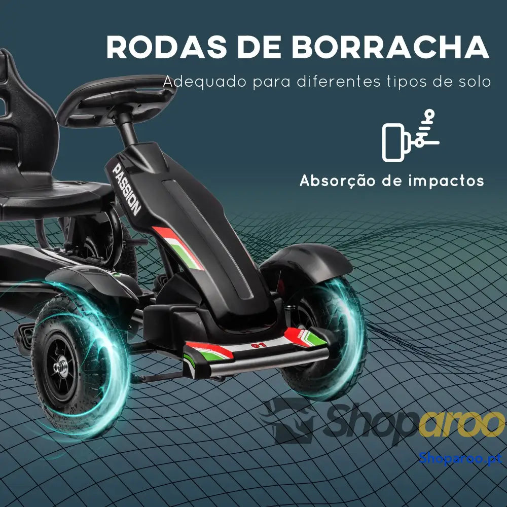 Kart a Pedais para Crianças com Assento Ajustável Pneus de Goma Travão Mão 5-12 Anos 121x58x61 cm Branco