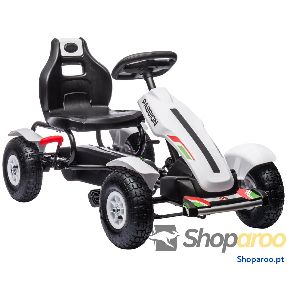 Kart a Pedais para Crianças com Assento Ajustável Pneus de Goma Travão Mão 5-12 Anos 121x58x61 cm Branco