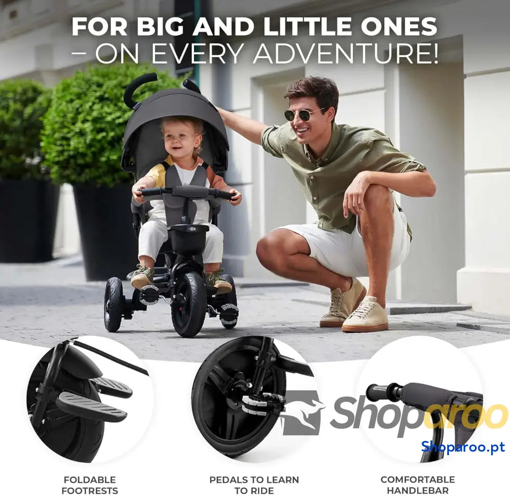 Kinderkraft AVEO Triciclo Bebé dobrável triciclo bicicleta para crianças evolutivo sem pedais bebés com acessórios
