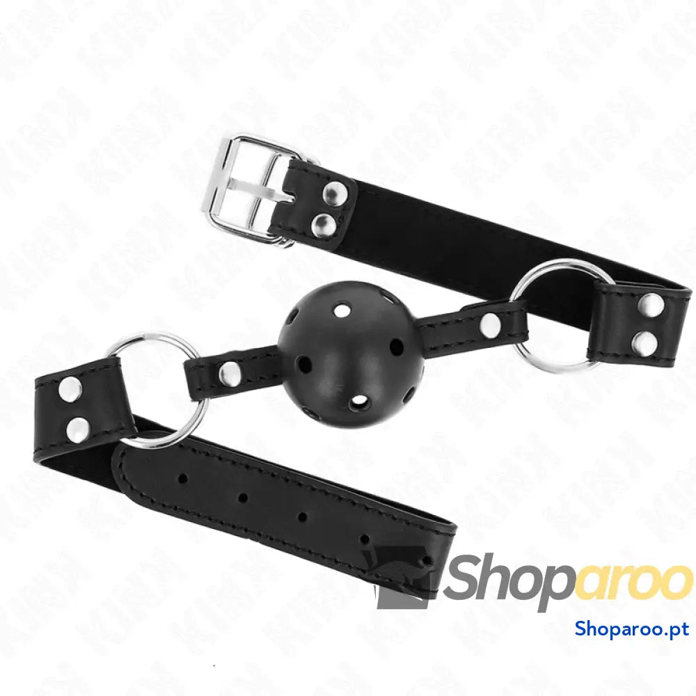 KINK - BOLA RESPIRÁVEL 4 CM MORDAÇA COM REBITE DUPLO MODELO 1 PRETO 62,5 x 2,5 CM AJUSTÁVEL 42-58 CM