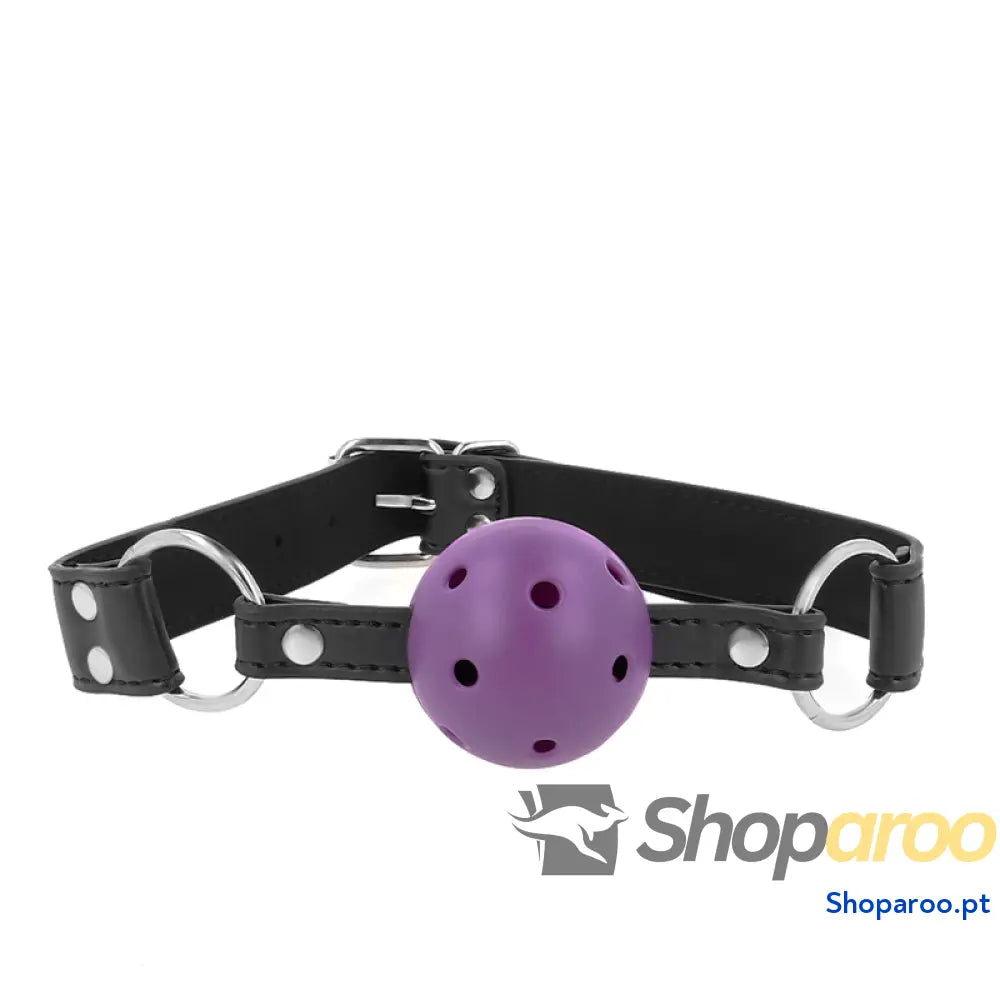 KINK - BOLA RESPIRÁVEL 4 CM MORDAÇA COM REBITE DUPLO ROXO 62,5 x 2,5 CM AJUSTÁVEL 42-58 CM