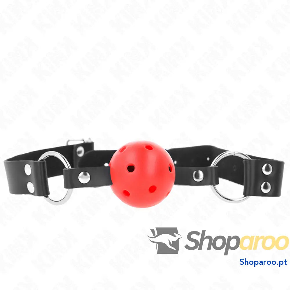 KINK - BOLA RESPIRÁVEL 4 CM MORDAÇA COM REBITE DUPLO VERMELHO 62,5 x 2,5 CM AJUSTÁVEL 42-58 CM