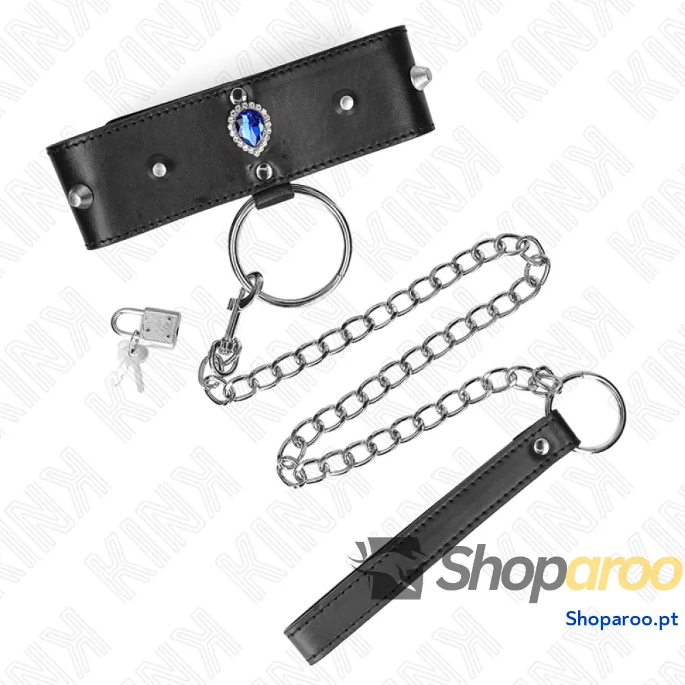 KINK - COLAR 65 CM COM ALÇA COM DIAMANTES AZUIS AJUSTÁVEL 36-43 CM X 5 CM