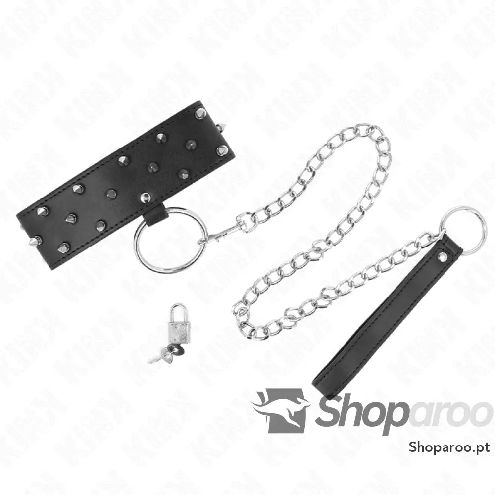 KINK - COLAR COM TRELA 65 CM COM PREGOS PRATA MODELO 5 AJUSTÁVEL 36-43 CM X 5 CM