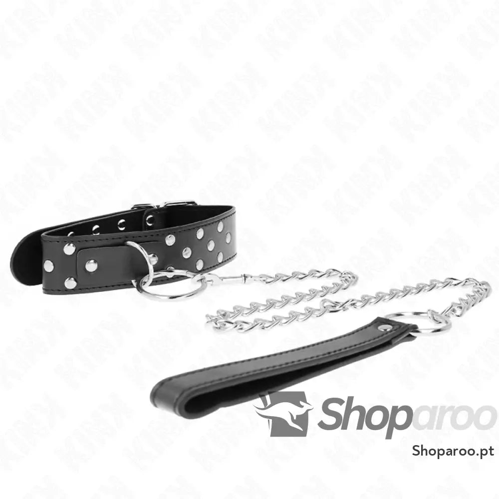 KINK - COLAR DE ALÇA DE REBITE DE ANEL COM CINTO 65 CM PRETO AJUSTÁVEL 36-50 CM X 3,8 CM