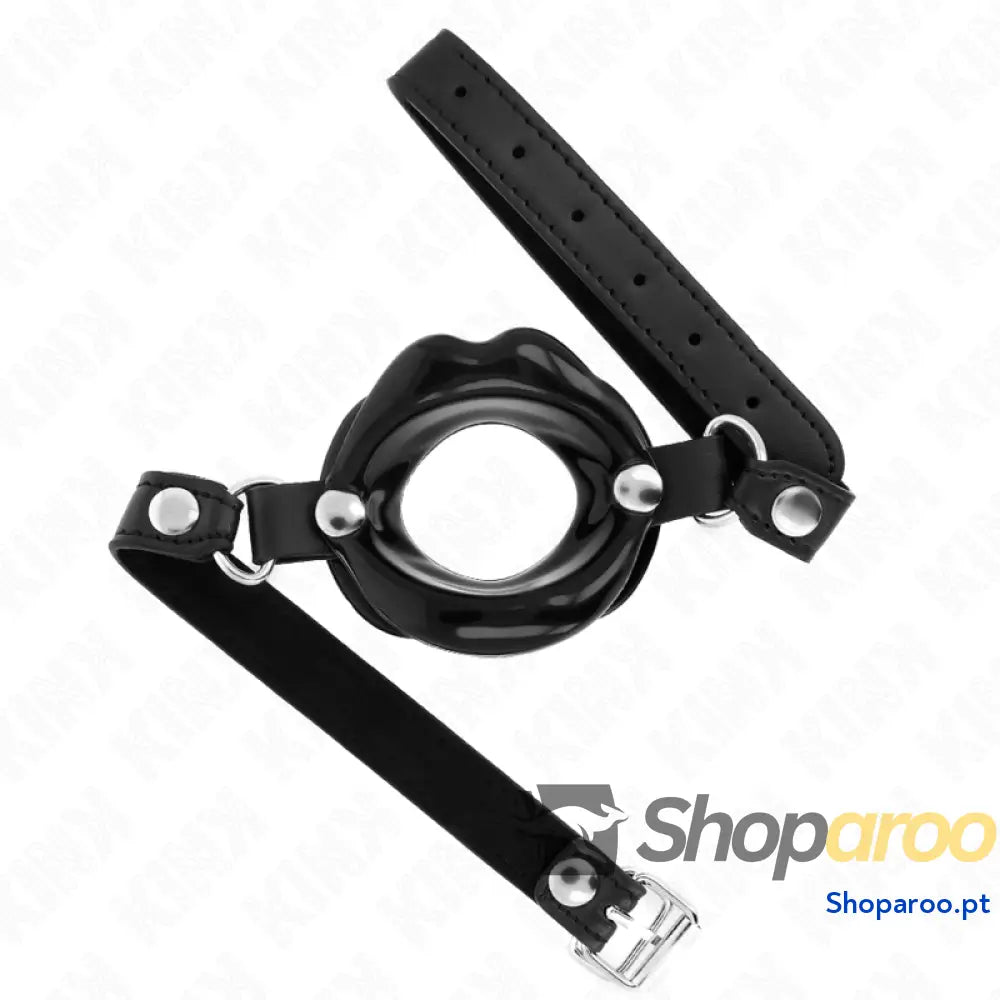 KINK - MORDAÇA LIP 8 CM COM ALÇA DE COURO PRETA 63 x 2 CM AJUSTÁVEL 39-58 CM