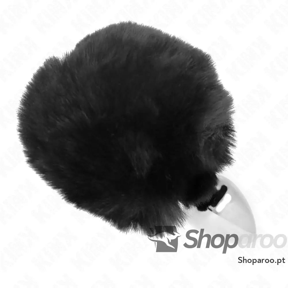 KINK - PLUG AÇO INOXIDÁVEL 7 x 3 CM COM CAUDA DE COELHO PRETA PELE FALSA 8 CM