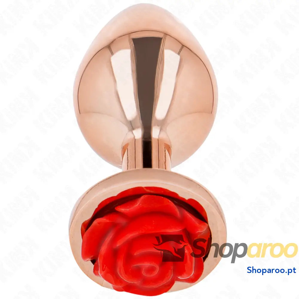KINK - PLUG ANAL DE OURO ROSA COM ROSA VERMELHA M