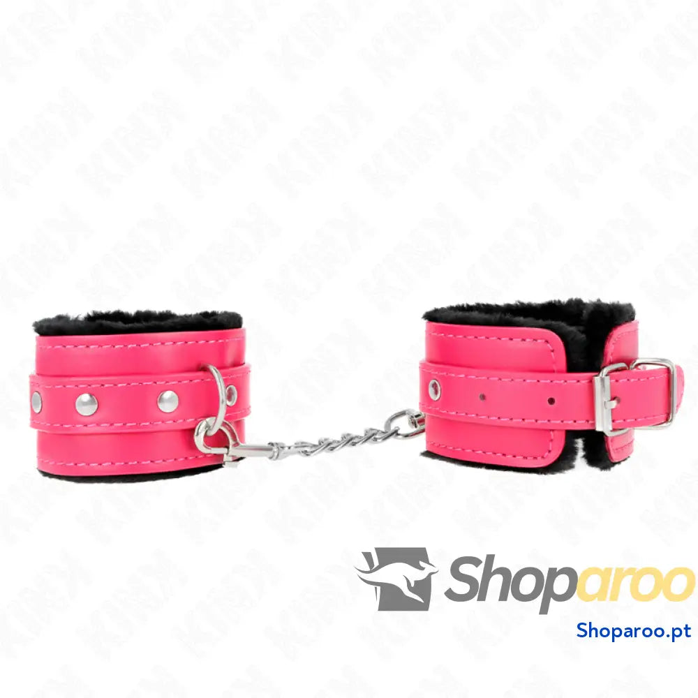 KINK - PULSO PREMIUM FORRO DE PELE PRETO COM CINTO RASPBERRY ROSE AJUSTÁVEL 17-29 CM X 6 CM