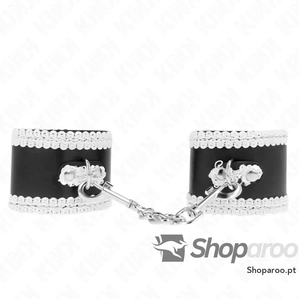 KINK - PULSO PRETO COM RENDA DECORADA BRANCA AJSUÁVEL 20-23 CM X 5,5 CM