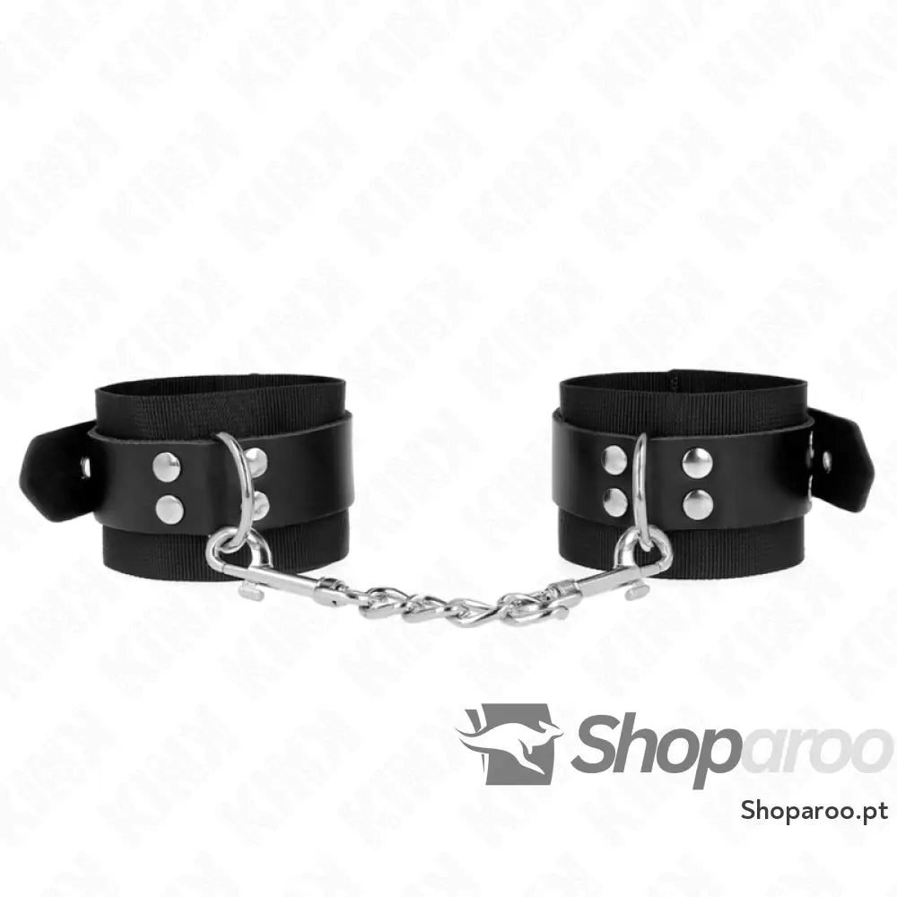 KINK - PUNHOS DE NYLON PRETO COM CINTO DE COURO PRETO AJUSTÁVEL 19-29 CM X 5,1 CM