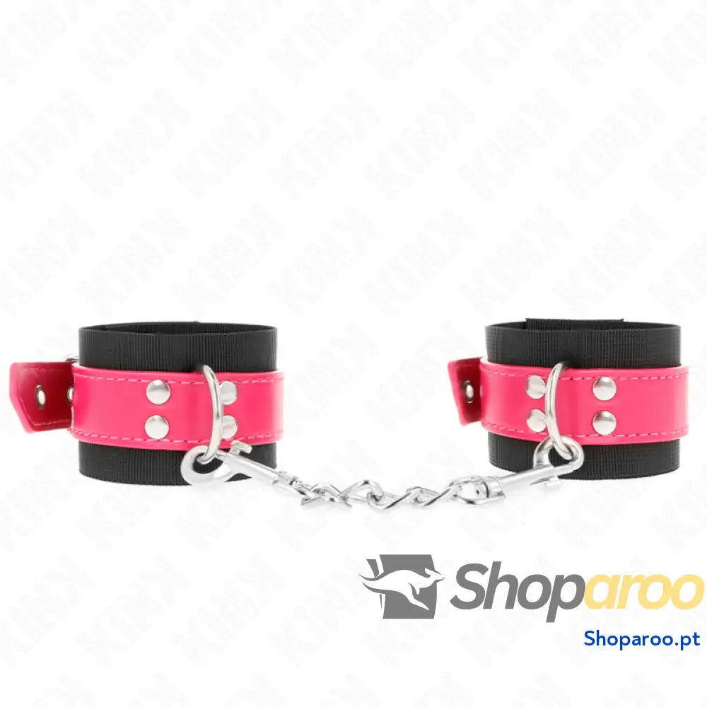 KINK - PUNHOS DE NYLON PRETO COM CINTO DE COURO RASPBERRY ROSE AJUSTÁVEL 19-29 CM X 5,1 CM