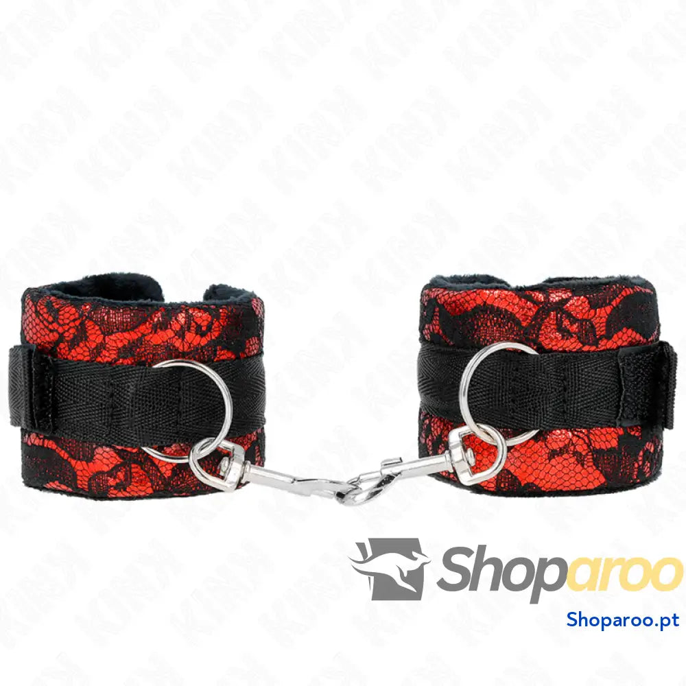 KINK - PUNHOS DE RENDA VELUDO CURTO E BIND NYLON VERMELHO / PRETO 23 X 6,5 CM