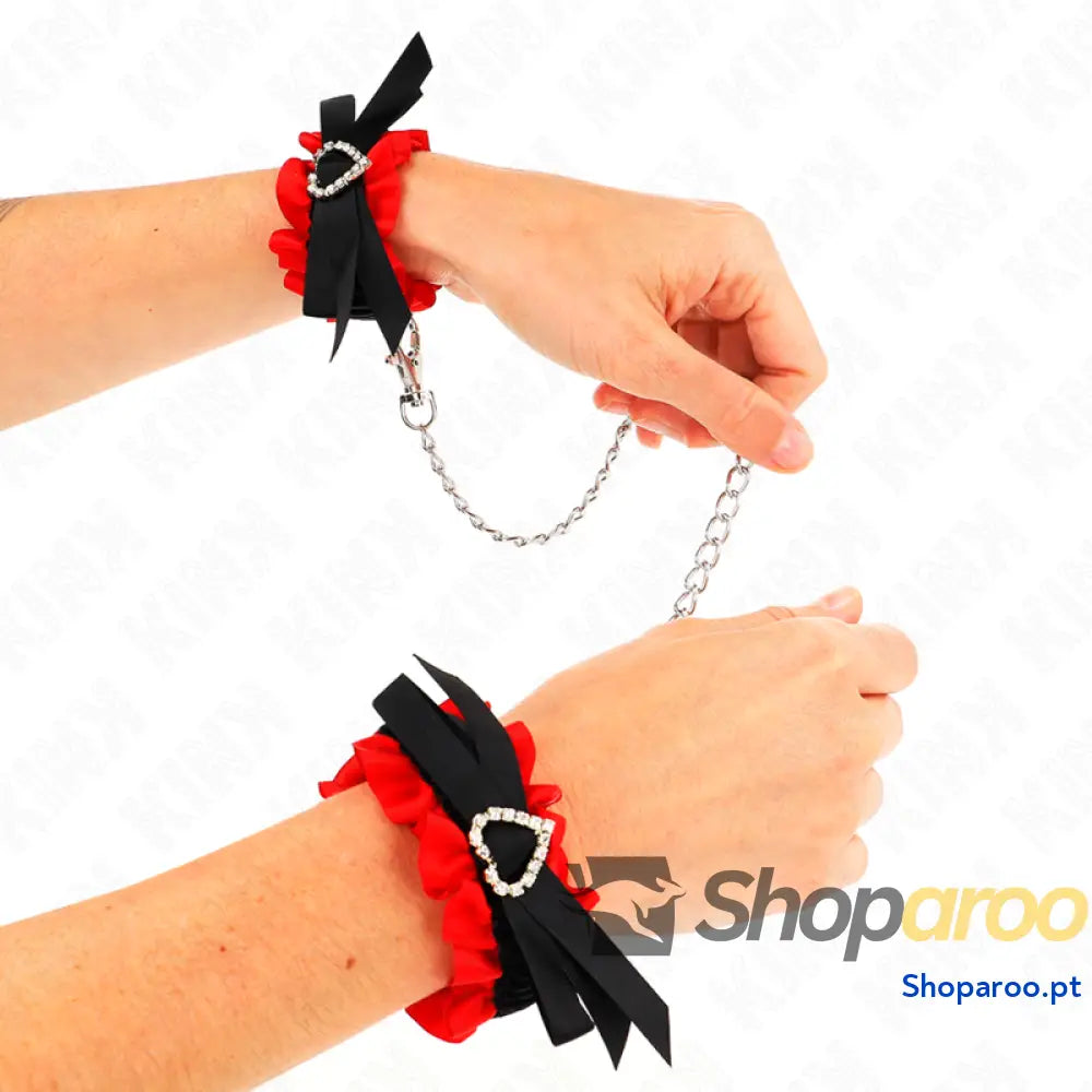 KINK - RETENÇÕES DE PUNHO ELÁSTICAS DE RENDA DETALHES DE CORAÇÃO VERMELHO AJUSTÁVEIS 22-35 CM