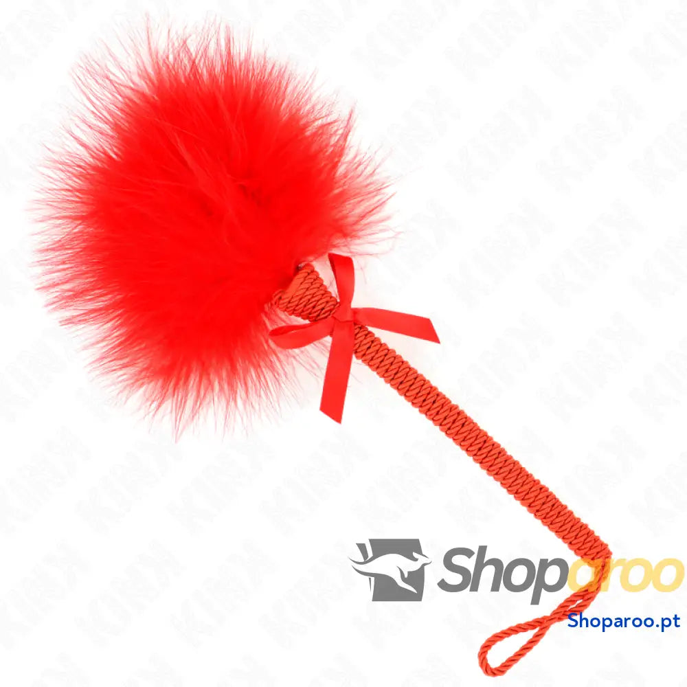 KINK - VARINHA DE CORDA DE NYLON COM PENAS DE CÓCEGAS E LAÇO VERMELHO 25 CM
