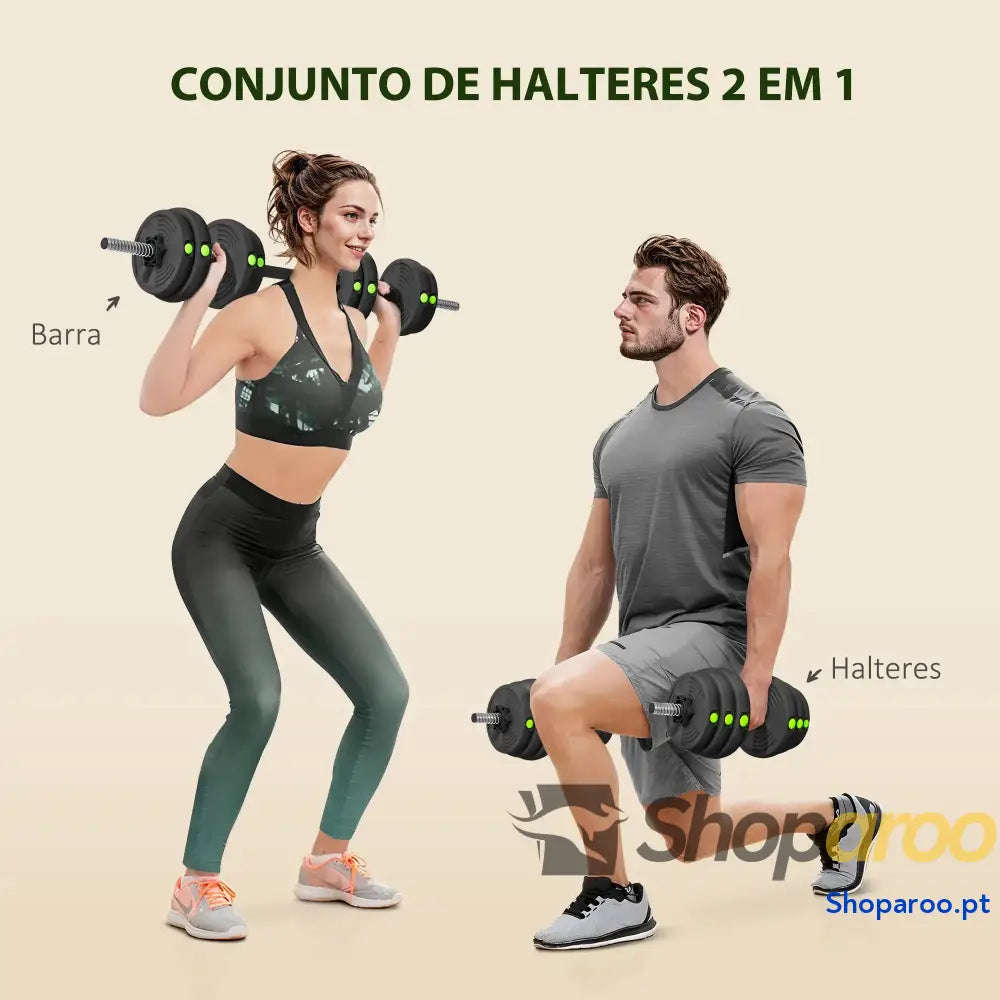 Kit de Halteres 30 kg 2 em 1 com Barra e Pesos Antiderrapantes