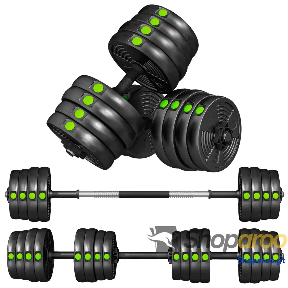 Kit de Halteres 30 kg 2 em 1 com Barra e Pesos Antiderrapantes