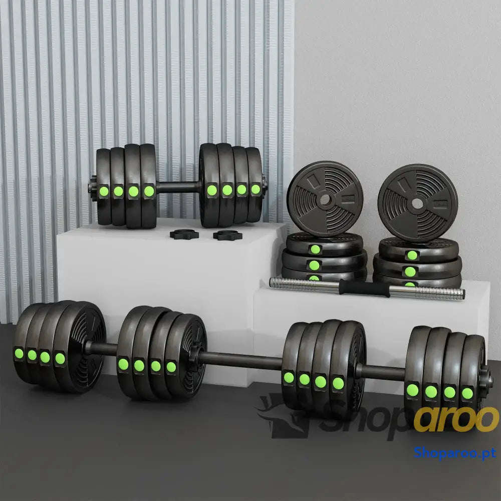 Kit de Halteres 30 kg 2 em 1 com Barra e Pesos Antiderrapantes