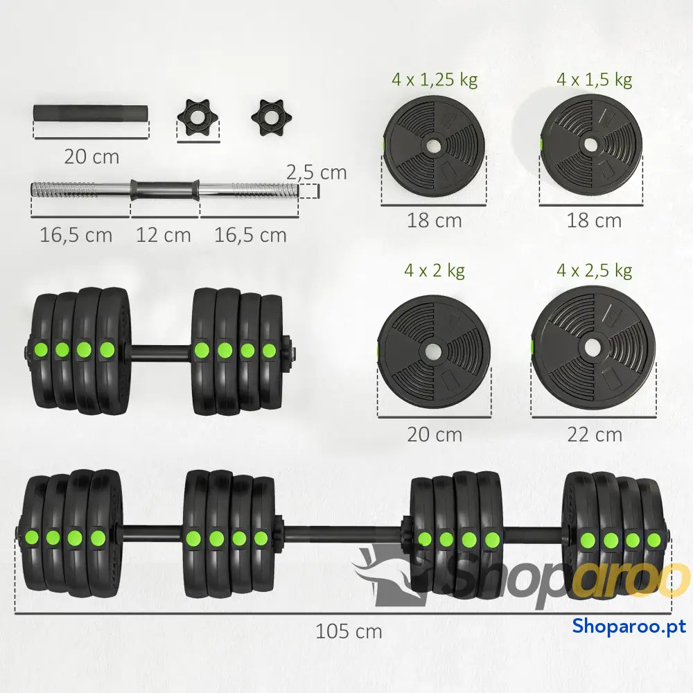 Kit de Halteres 30 kg 2 em 1 com Barra e Pesos Antiderrapantes
