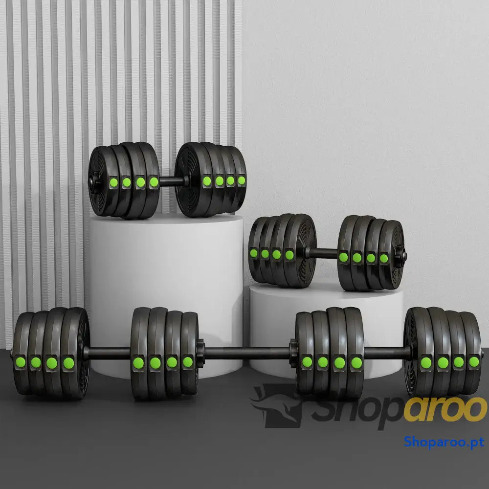 Kit de Halteres 30 kg 2 em 1 com Barra e Pesos Antiderrapantes