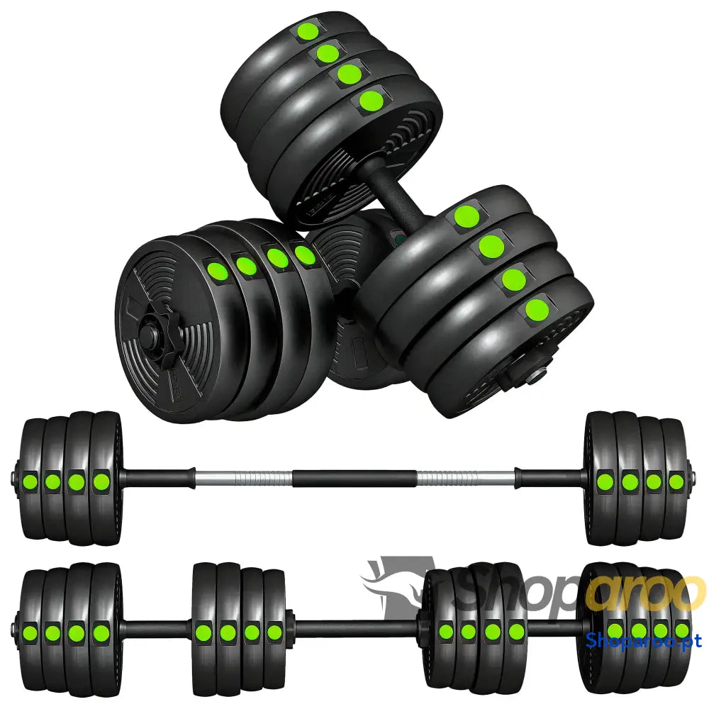 Kit de Halteres 30 kg 2 em 1 com Barra e Pesos Antiderrapantes