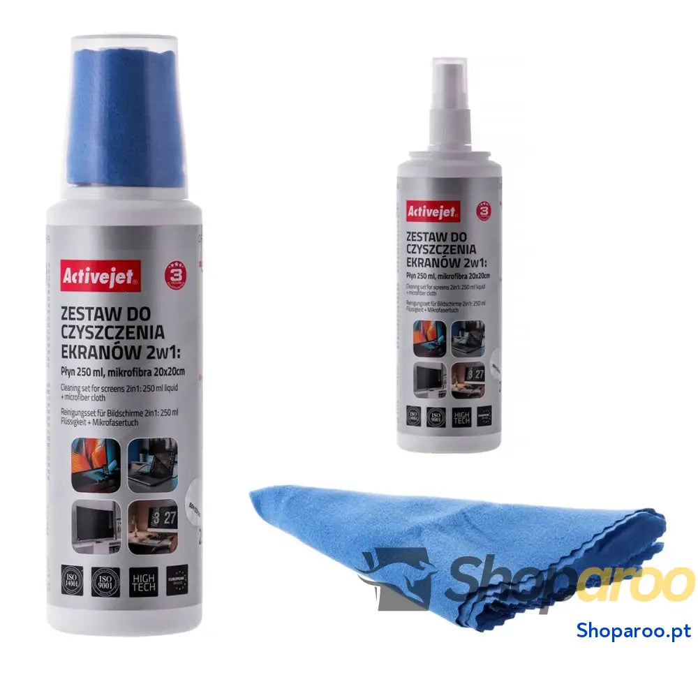 Kit de limpeza para ecrãs Activejet AOC-269 20 x 20 cm 250 ml (2 Peças)