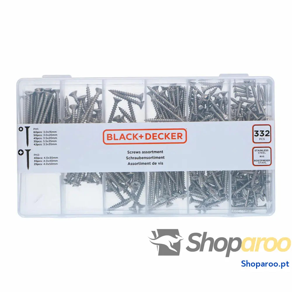 Kit de parafusos Black & Decker Phillips Madeira 332 Peças