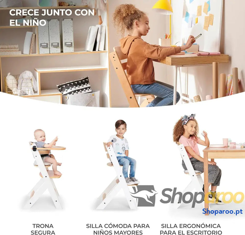 kk Kinderkraft ENOCK Cadeira alta bebé de madeira infantil portátil para crianças cadeira evolutiva ergonómica