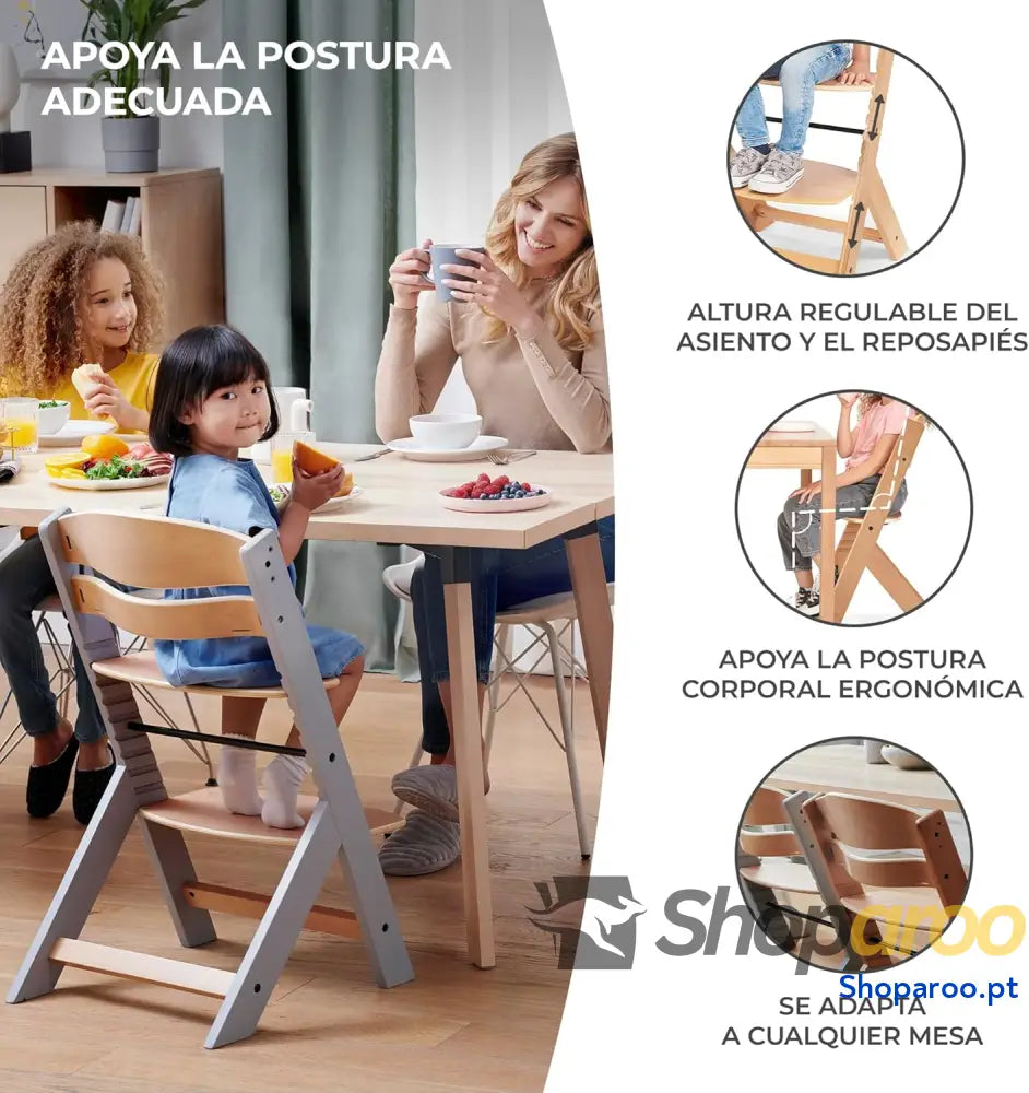 kk Kinderkraft ENOCK Cadeira alta bebé de madeira infantil portátil para crianças cadeira evolutiva ergonómica