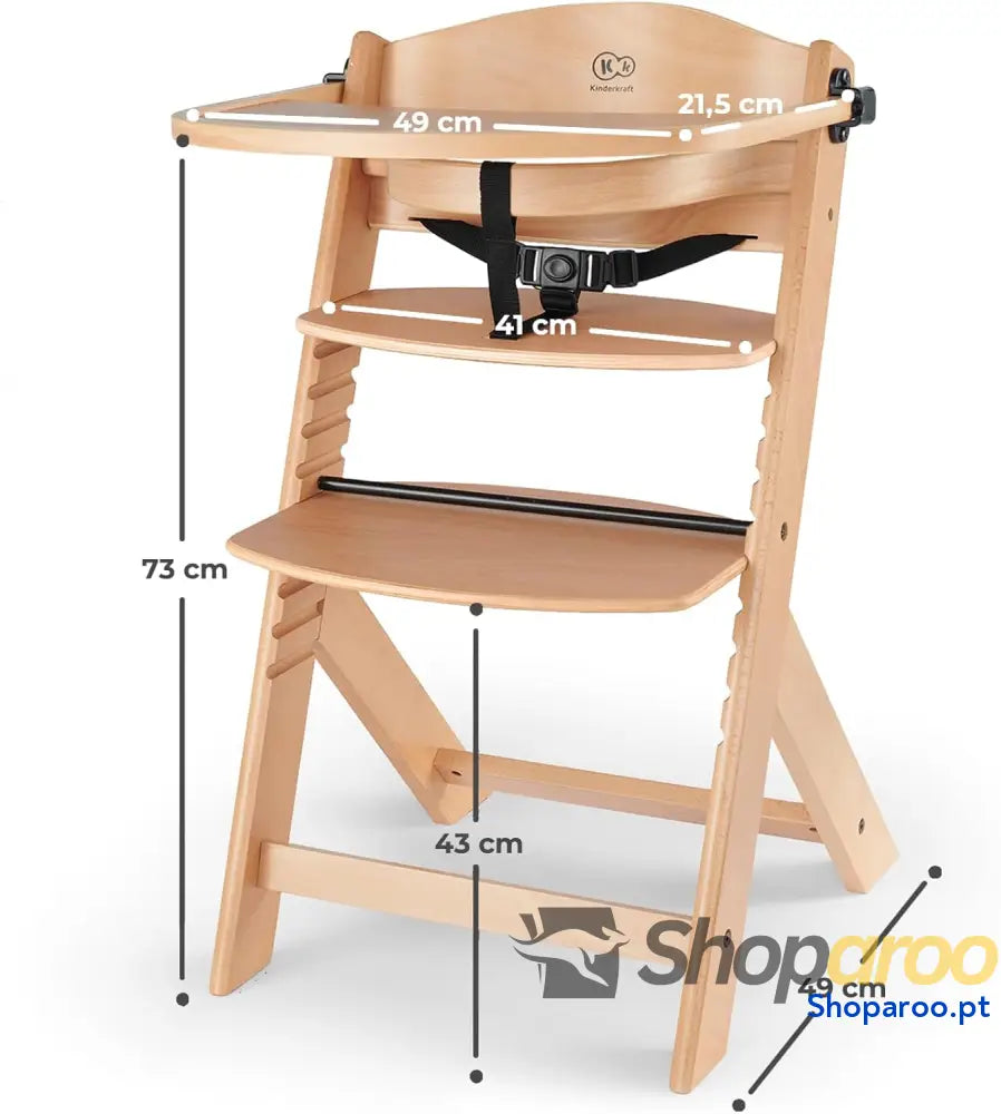 kk Kinderkraft ENOCK Cadeira alta bebé de madeira infantil portátil para crianças cadeira evolutiva ergonómica