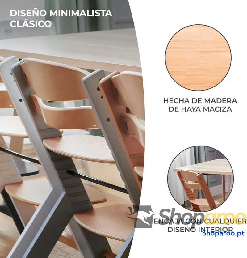 kk Kinderkraft ENOCK Cadeira alta bebé de madeira infantil portátil para crianças cadeira evolutiva ergonómica