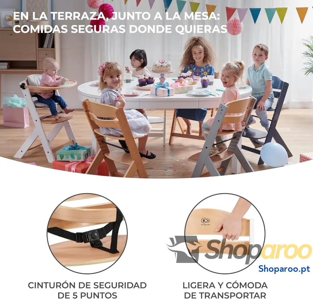 kk Kinderkraft ENOCK Cadeira alta bebé de madeira infantil portátil para crianças cadeira evolutiva ergonómica