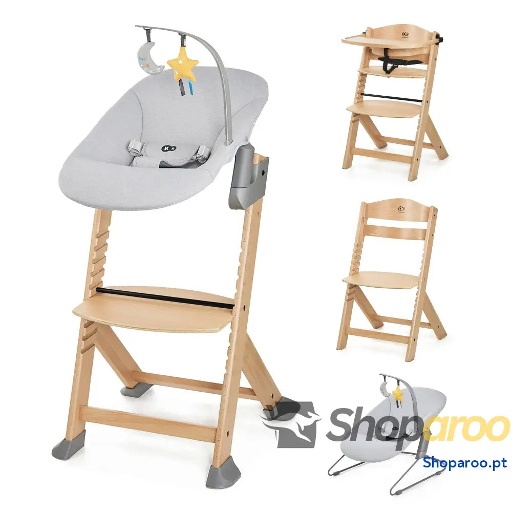 kk Kinderkraft ENOCK Cadeira alta bebé de madeira infantil portátil para crianças cadeira evolutiva ergonómica
